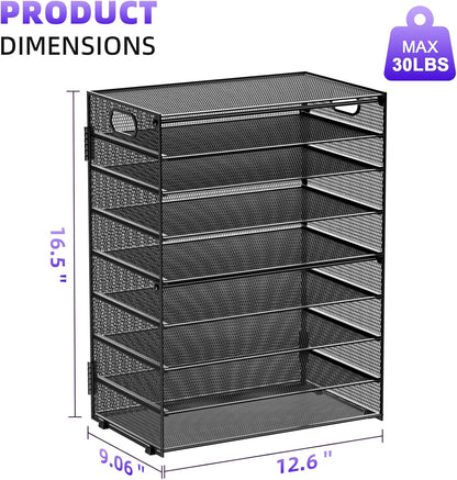 6 Tier Paper Organizer Letter Tray - Mesh Desk File Organizer with Handle, Paper Sorter Organizer for Letter/A4 Office File Folder Holder - Black