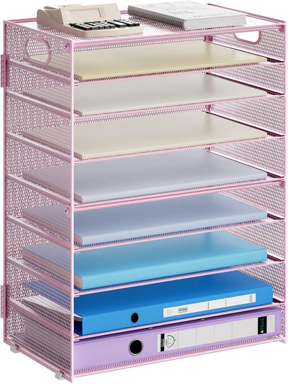 6 Tier Paper Organizer Letter Tray - Mesh Desk File Organizer with Handle, Paper Sorter Organizer for Letter/A4 Office File Folder Holder - Black