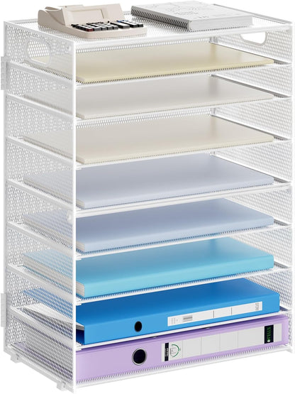 6 Tier Paper Organizer Letter Tray - Mesh Desk File Organizer with Handle, Paper Sorter Organizer for Letter/A4 Office File Folder Holder - Black