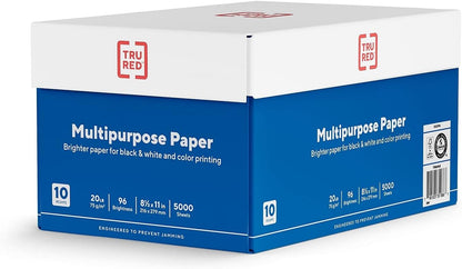 Multipurpose Paper 8.5 x 11 Inch 20 lb 96 Bright White, 10 Reams Carton | 10 Reams Carton