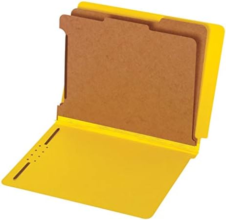 Globe-Weis/Pendaflex End Tab Classification Folders, 2 Dividers, 2-Inch Embedded Fasteners, Letter Size, Yellow, 10 Folders Per Box (23789GW)