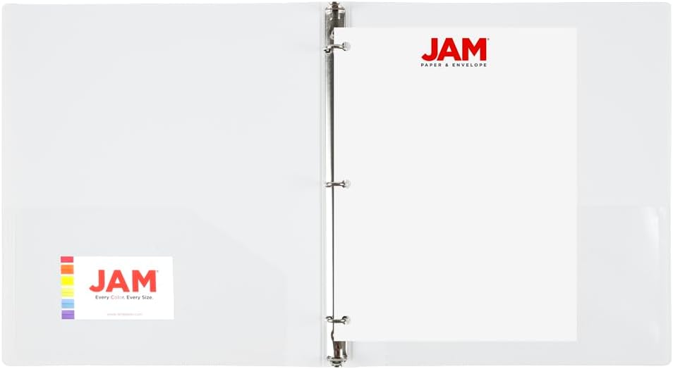 JAM PAPER Plastic 0.75 inch Binder - Clear 3 Ring Binder - Sold Individually