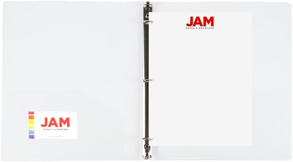 JAM PAPER Plastic 0.75 inch Binder - Clear 3 Ring Binder - Sold Individually