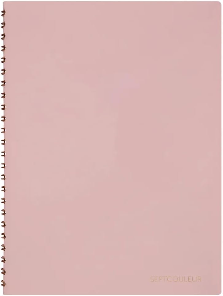 Maruman Septcouleur Grid Notebook- A5, 8.35" x 6.22", 100 Sheets / 200 Pages, 3mm Graph Paper Journal, Durable Rose Gold Wire-bound Spiral, Water Resistant Cover, Spicy Coral Pink, Made in Japan