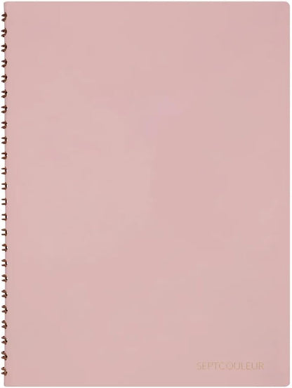 Maruman Septcouleur Grid Notebook- A5, 8.35" x 6.22", 100 Sheets / 200 Pages, 3mm Graph Paper Journal, Durable Rose Gold Wire-bound Spiral, Water Resistant Cover, Spicy Coral Pink, Made in Japan