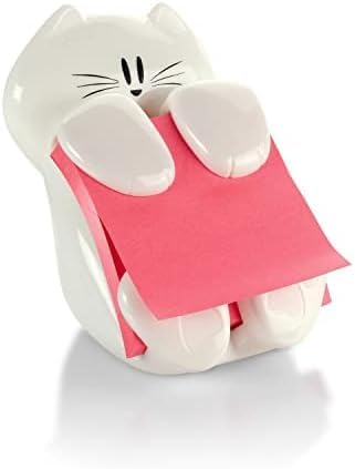 Post-it Dispenser, Sticky Note Holder, White Cat Design, Includes 45 Pop-Up Sheets of 3 in x 3 in Pink, Sticky Notes Holder for Desk, Classroom or Office Supplies