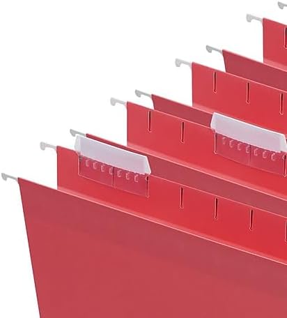 Staples Hanging File Folders, Letter Size, 5‑Tab, Red, Durable Filing Folders – 50/Carton