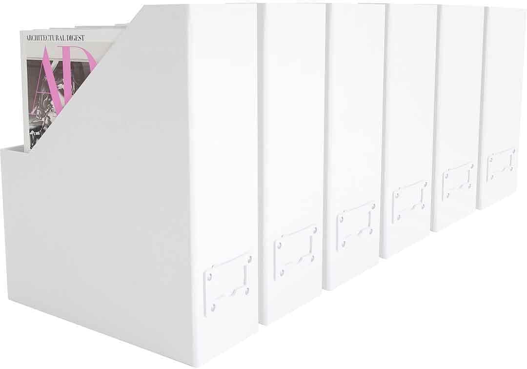 BLU MONACO Foldable Black Magazine File Holder | Set of 6 Cardboard Desk Organizer Boxes | Vertical Magazine File Holder | Standing File Holder | Office Classroom or Home