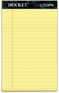 TOPS 5 x 8 Legal Pads, 12 Pack, Docket Brand, Narrow Ruled, Yellow Paper, 50 Sheets Per Writing Pad, Made in the USA (63350)