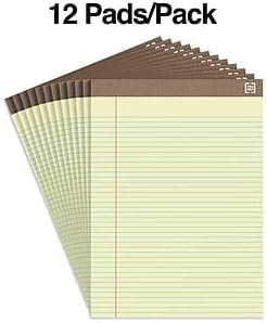 STAPLES Recycled Perforated Notepads, 8.5” x 11.75”, Narrow Ruled, Canary, 12‑Pack