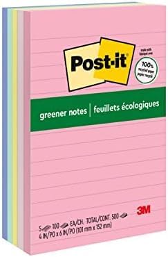 Post-it Greener Notes, 4x6 in, 5 Pads, America's #1 Favorite Sticky Notes, Sweet Sprinkles Collection, Pastel Colors, Clean Removal, 100% Recycled Material (660-RP-A)