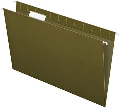 Pendaflex Recycled Hanging File Folders, 25 Pack, Green, Legal Size (8.5" x 14"), 5 Tab Positions, Includes Tabs and Inserts, Eco-Friendly Hanging Files for Office and Document Organization
