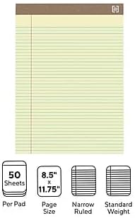 STAPLES Recycled Perforated Notepads, 8.5” x 11.75”, Narrow Ruled, Canary, 12‑Pack
