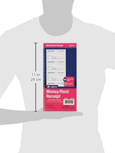 Adams Money and Rent Receipt Book, 2-Part Carbonless, 5-1/4" x 11", Spiral Bound, 200 Sets per Book, 4 Receipts per Page (SC1152)