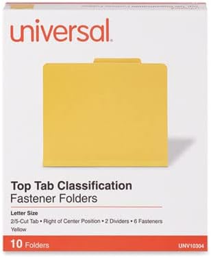 Universal Pressboard Classification Folders, Letter, Six-Section, Yellow, 10/Box (10304)