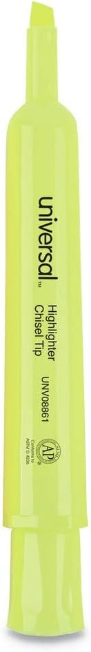 Universal 08861 Desk Highlighter, Chisel Tip, Fluorescent Yellow (Pack of 12)