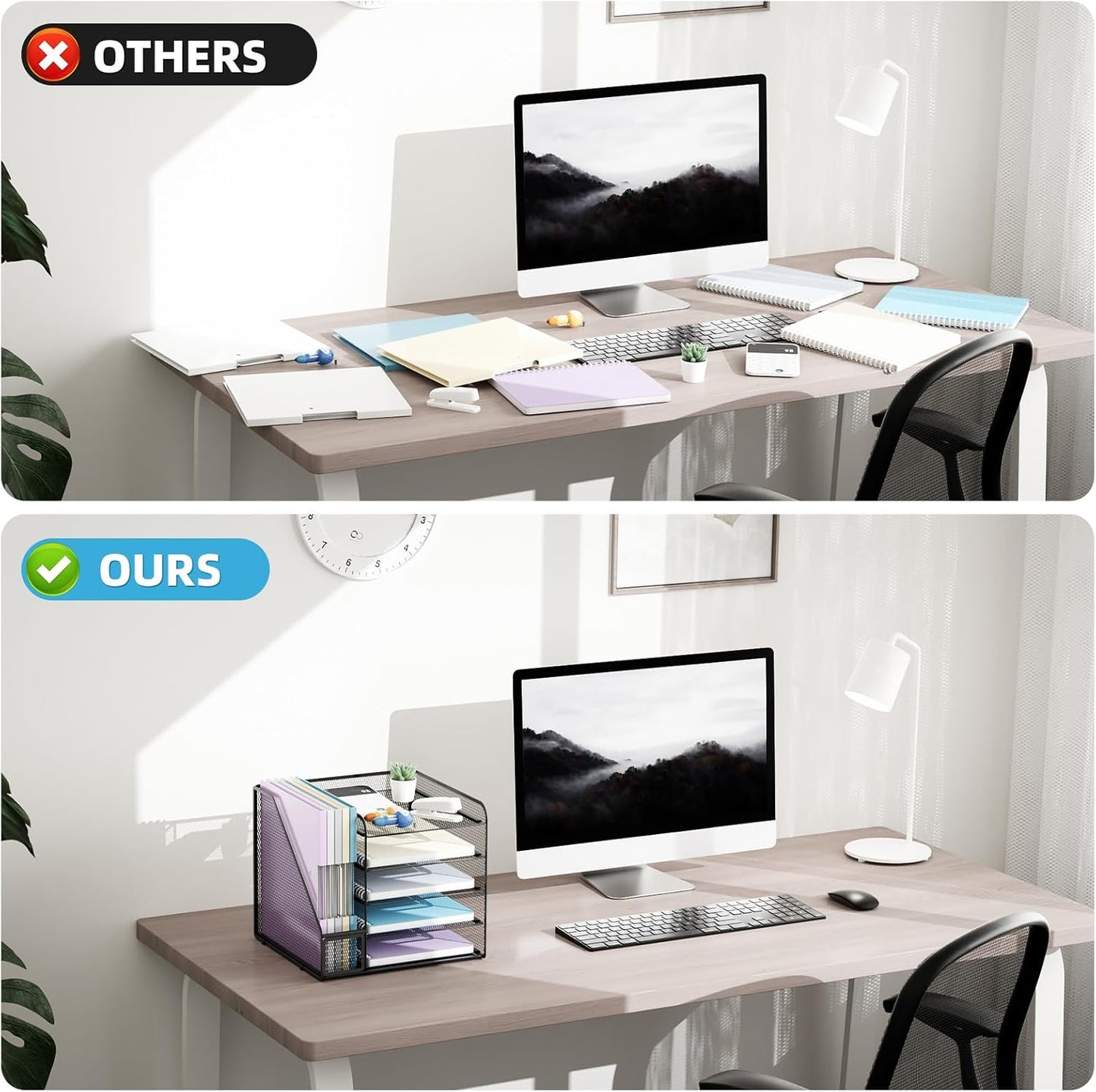 Desk Organizers and Accessories, 5-Tier Paper Letter Tray Organizer with File Holder, Mesh File Organizer, Office Desk Accessories & Organization for Supplies (Black)