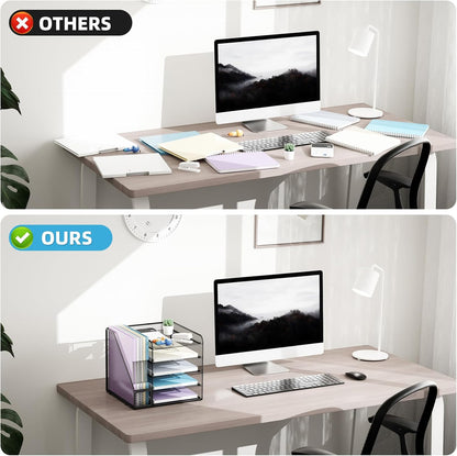 Desk Organizers and Accessories, 5-Tier Paper Letter Tray Organizer with File Holder, Mesh File Organizer, Office Desk Accessories & Organization for Supplies (Black)