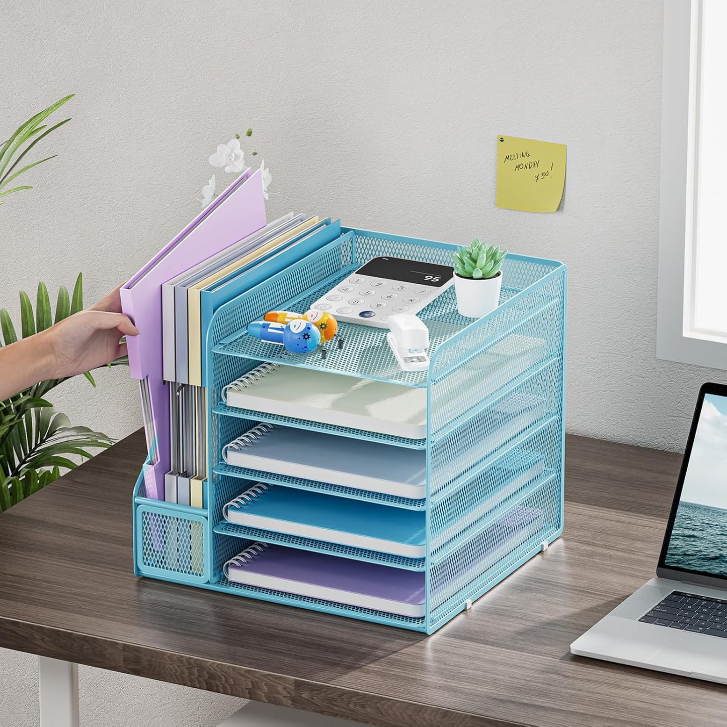 Desk Organizers and Accessories, 5-Tier Paper Letter Tray Organizer with File Holder, Mesh File Organizer, Office Desk Accessories & Organization for Supplies (Black)