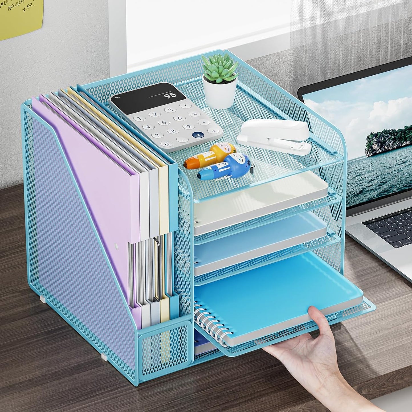Desk Organizers and Accessories, 5-Tier Paper Letter Tray Organizer with File Holder, Mesh File Organizer, Office Desk Accessories & Organization for Supplies (Black)