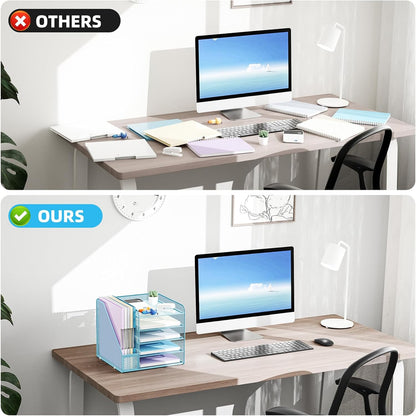 Desk Organizers and Accessories, 5-Tier Paper Letter Tray Organizer with File Holder, Mesh File Organizer, Office Desk Accessories & Organization for Supplies (Black)