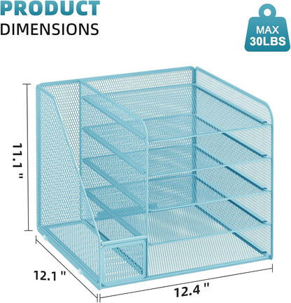 Desk Organizers and Accessories, 5-Tier Paper Letter Tray Organizer with File Holder, Mesh File Organizer, Office Desk Accessories & Organization for Supplies (Black)