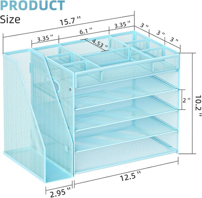 Desk Organizers and Accessories, 5-Tier Paper Letter Tray Organizer with File Holder, Mesh File Organizer, Office Desk Accessories & Organization for Supplies (Black)