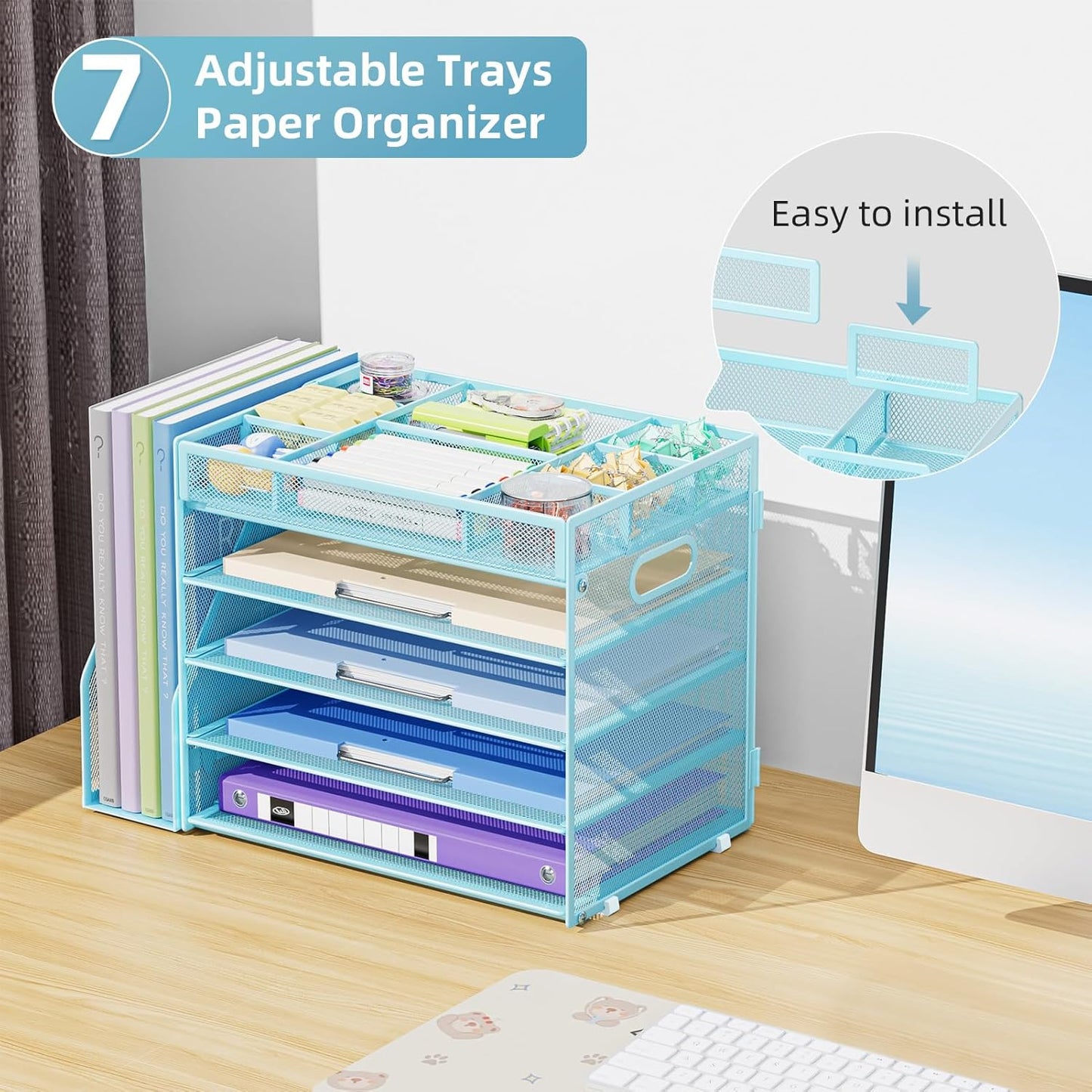 Desk Organizers and Accessories, 5-Tier Paper Letter Tray Organizer with File Holder, Mesh File Organizer, Office Desk Accessories & Organization for Supplies (Black)
