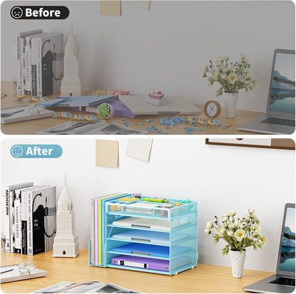 Desk Organizers and Accessories, 5-Tier Paper Letter Tray Organizer with File Holder, Mesh File Organizer, Office Desk Accessories & Organization for Supplies (Black)