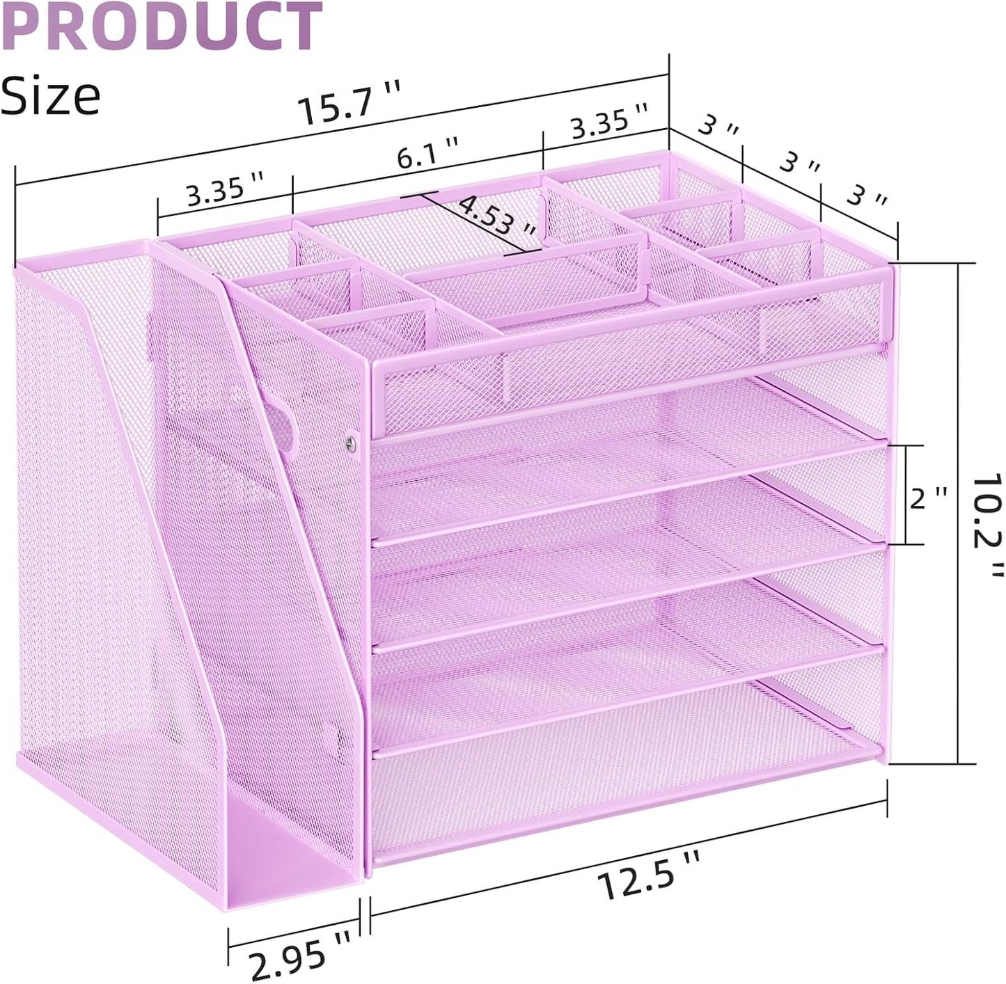 Desk Organizers and Accessories, 5-Tier Paper Letter Tray Organizer with File Holder, Mesh File Organizer, Office Desk Accessories & Organization for Supplies (Black)