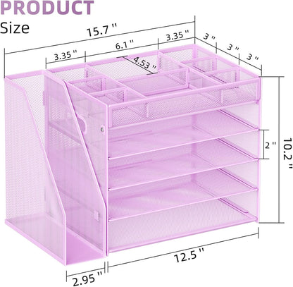 Desk Organizers and Accessories, 5-Tier Paper Letter Tray Organizer with File Holder, Mesh File Organizer, Office Desk Accessories & Organization for Supplies (Black)