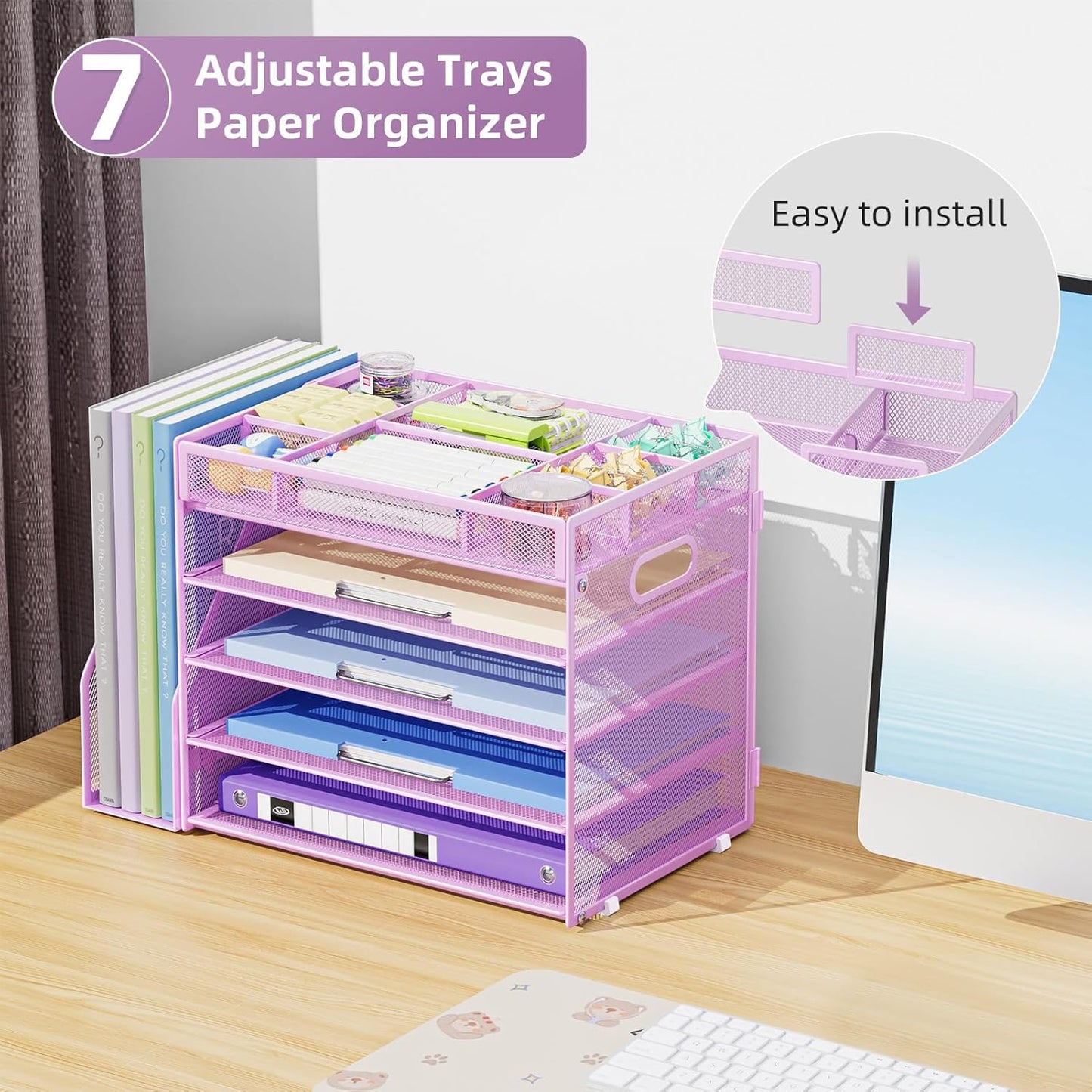 Desk Organizers and Accessories, 5-Tier Paper Letter Tray Organizer with File Holder, Mesh File Organizer, Office Desk Accessories & Organization for Supplies (Black)
