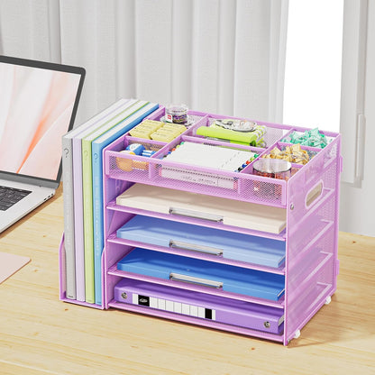 Desk Organizers and Accessories, 5-Tier Paper Letter Tray Organizer with File Holder, Mesh File Organizer, Office Desk Accessories & Organization for Supplies (Black)