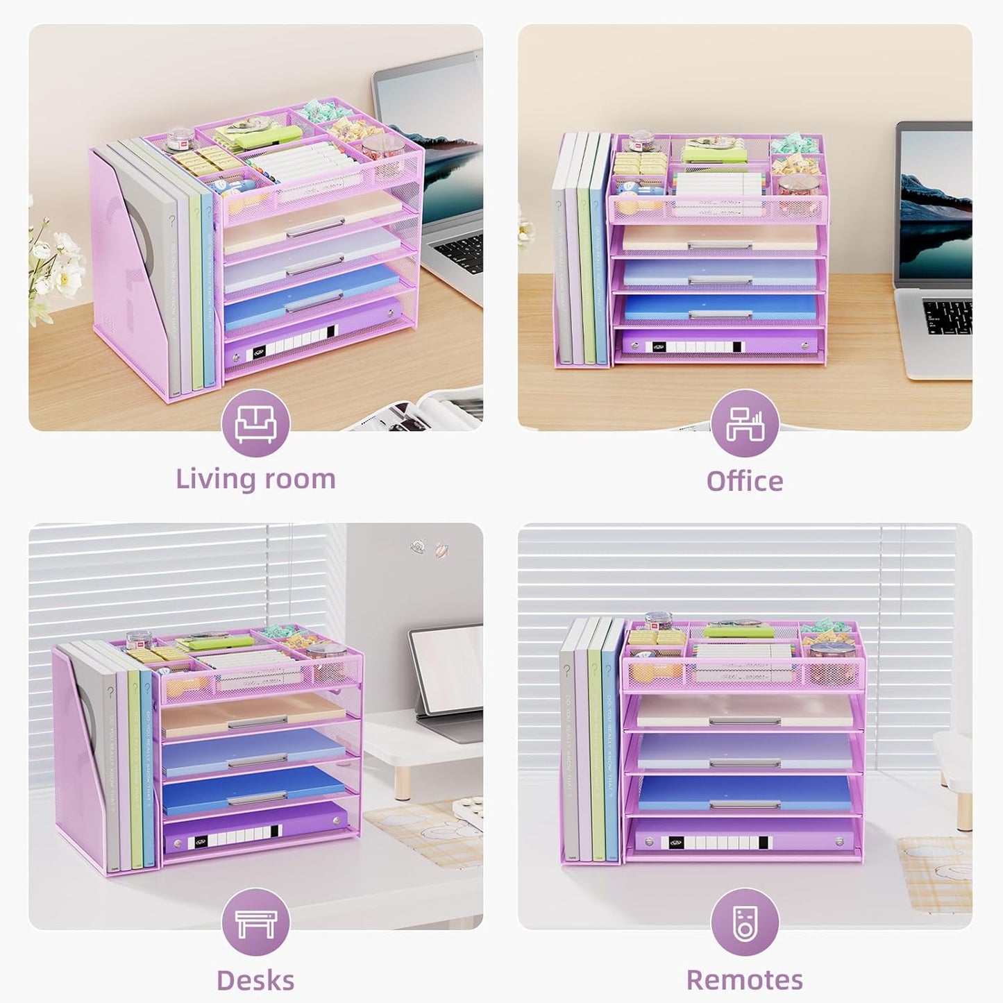 Desk Organizers and Accessories, 5-Tier Paper Letter Tray Organizer with File Holder, Mesh File Organizer, Office Desk Accessories & Organization for Supplies (Black)