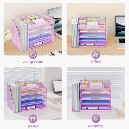 Desk Organizers and Accessories, 5-Tier Paper Letter Tray Organizer with File Holder, Mesh File Organizer, Office Desk Accessories & Organization for Supplies (Black)