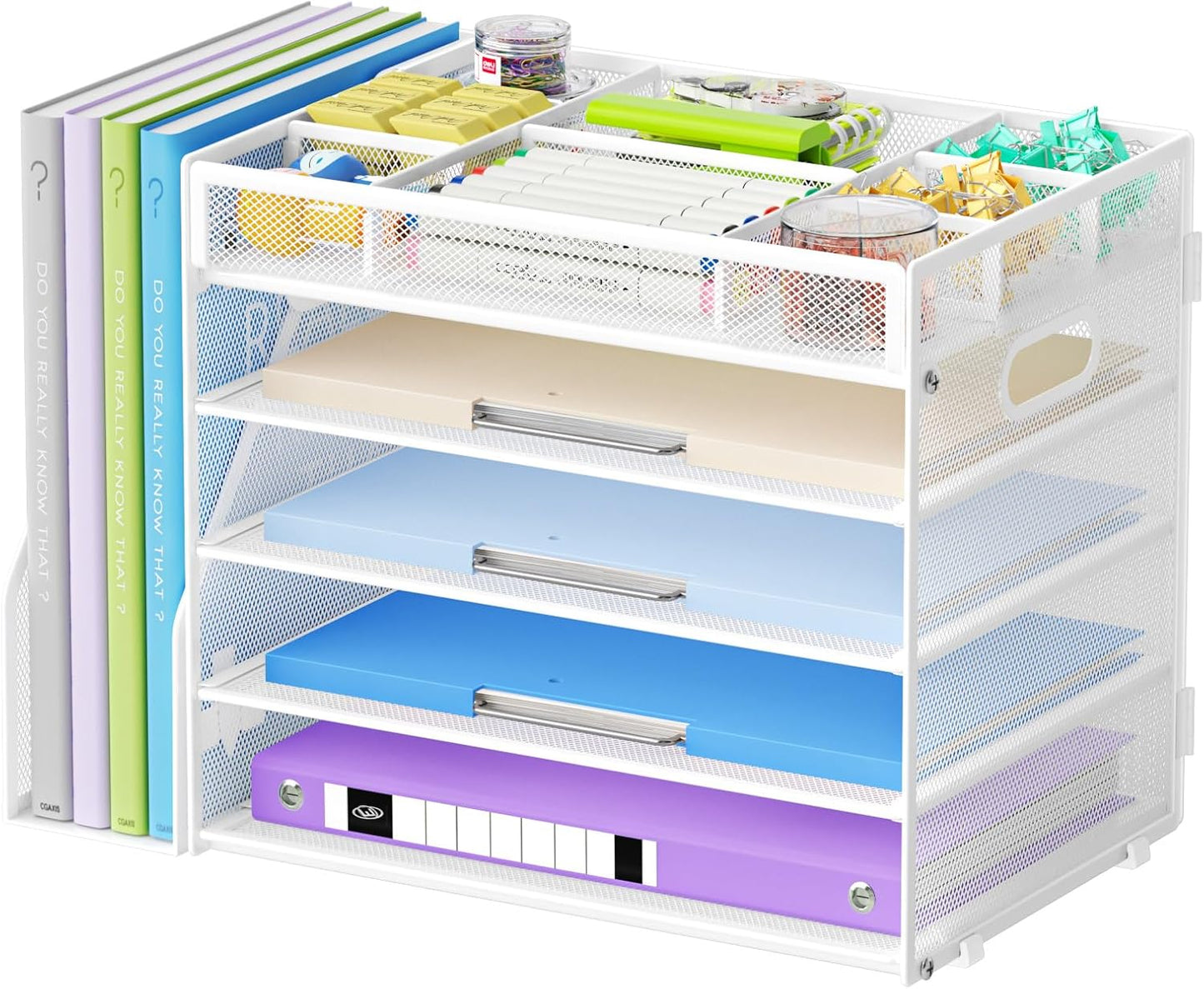 Desk Organizers and Accessories, 5-Tier Paper Letter Tray Organizer with File Holder, Mesh File Organizer, Office Desk Accessories & Organization for Supplies (Black)