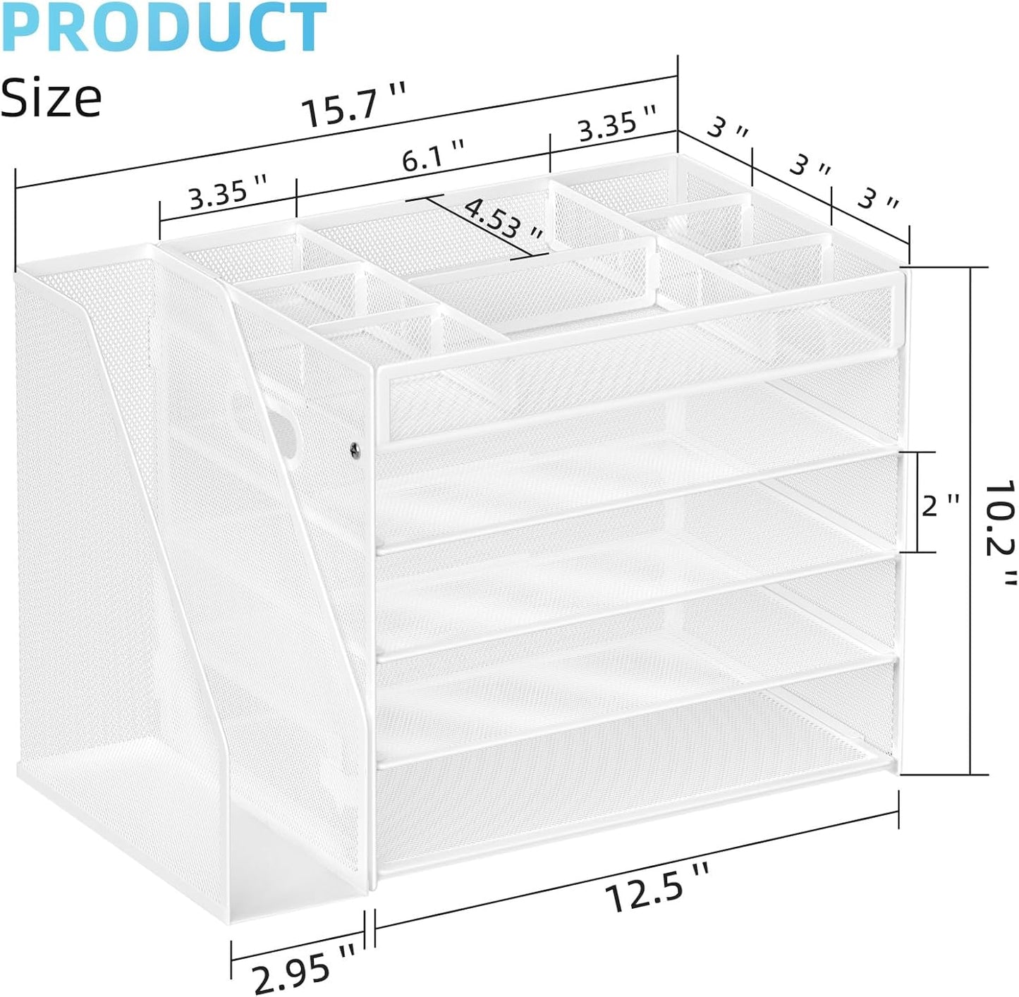 Desk Organizers and Accessories, 5-Tier Paper Letter Tray Organizer with File Holder, Mesh File Organizer, Office Desk Accessories & Organization for Supplies (Black)