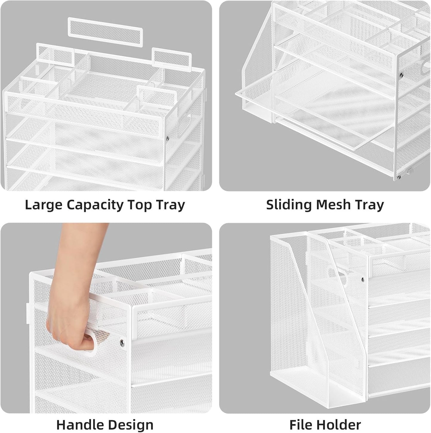 Desk Organizers and Accessories, 5-Tier Paper Letter Tray Organizer with File Holder, Mesh File Organizer, Office Desk Accessories & Organization for Supplies (Black)