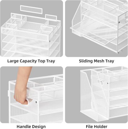 Desk Organizers and Accessories, 5-Tier Paper Letter Tray Organizer with File Holder, Mesh File Organizer, Office Desk Accessories & Organization for Supplies (Black)