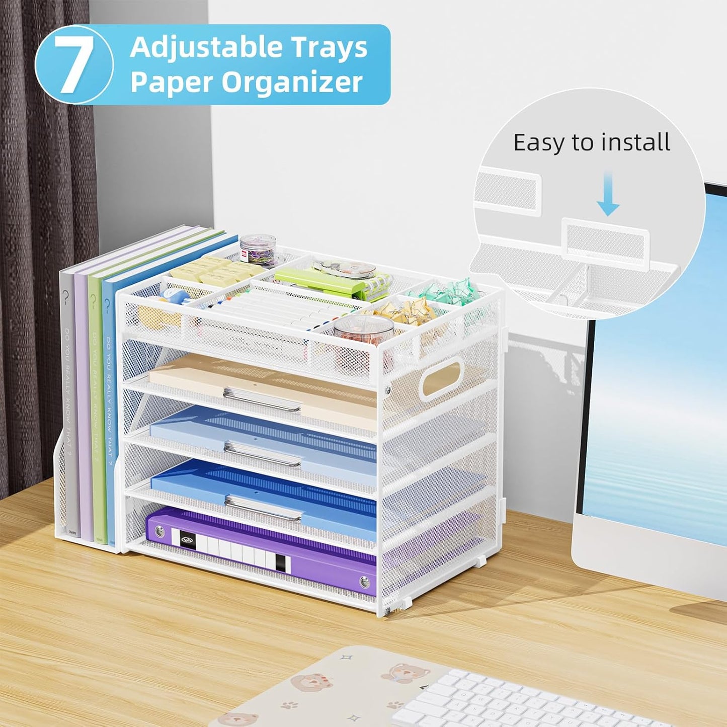 Desk Organizers and Accessories, 5-Tier Paper Letter Tray Organizer with File Holder, Mesh File Organizer, Office Desk Accessories & Organization for Supplies (Black)