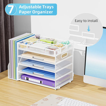 Desk Organizers and Accessories, 5-Tier Paper Letter Tray Organizer with File Holder, Mesh File Organizer, Office Desk Accessories & Organization for Supplies (Black)