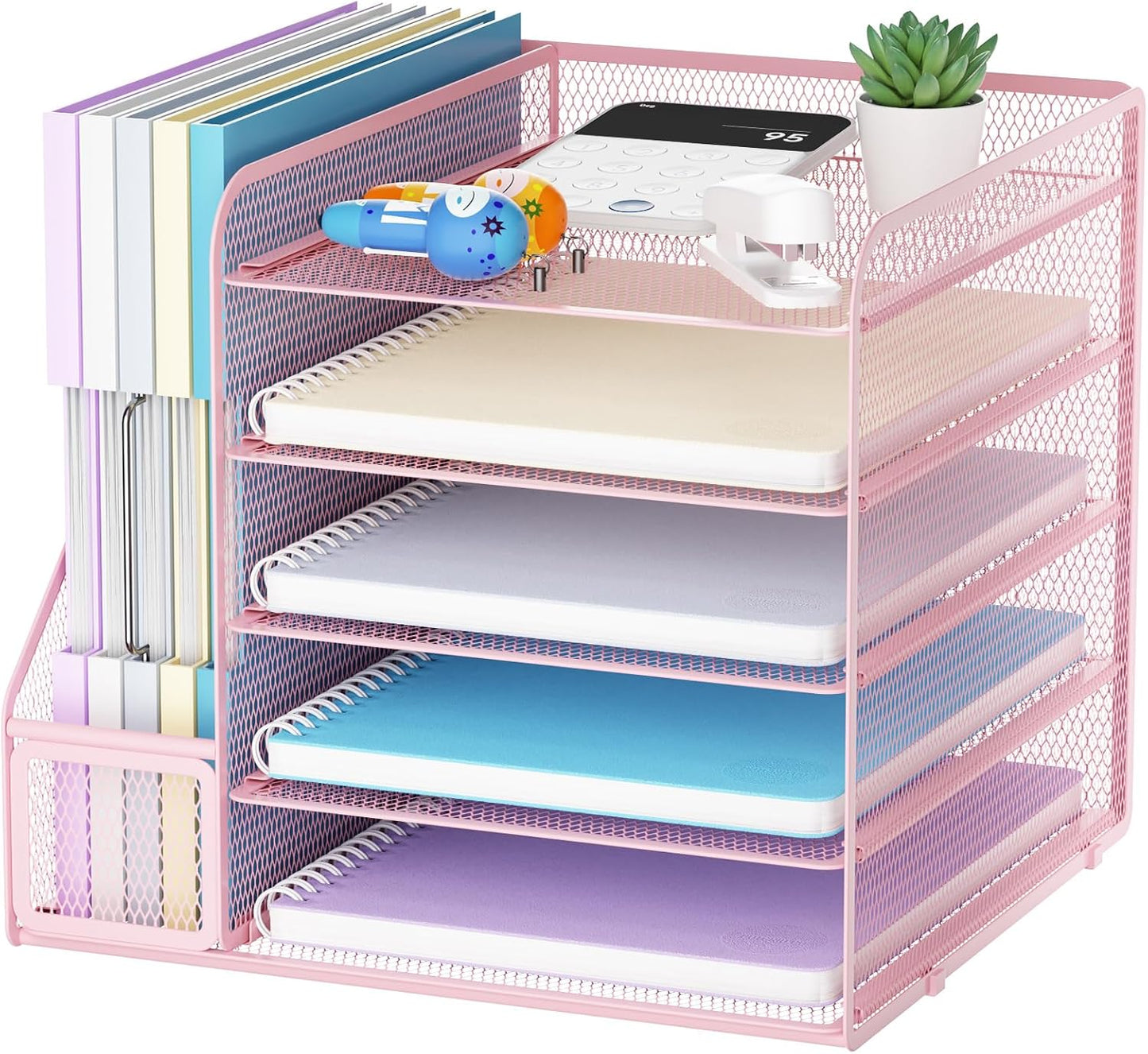 Desk Organizers and Accessories, 5-Tier Paper Letter Tray Organizer with File Holder, Mesh File Organizer, Office Desk Accessories & Organization for Supplies (Black)