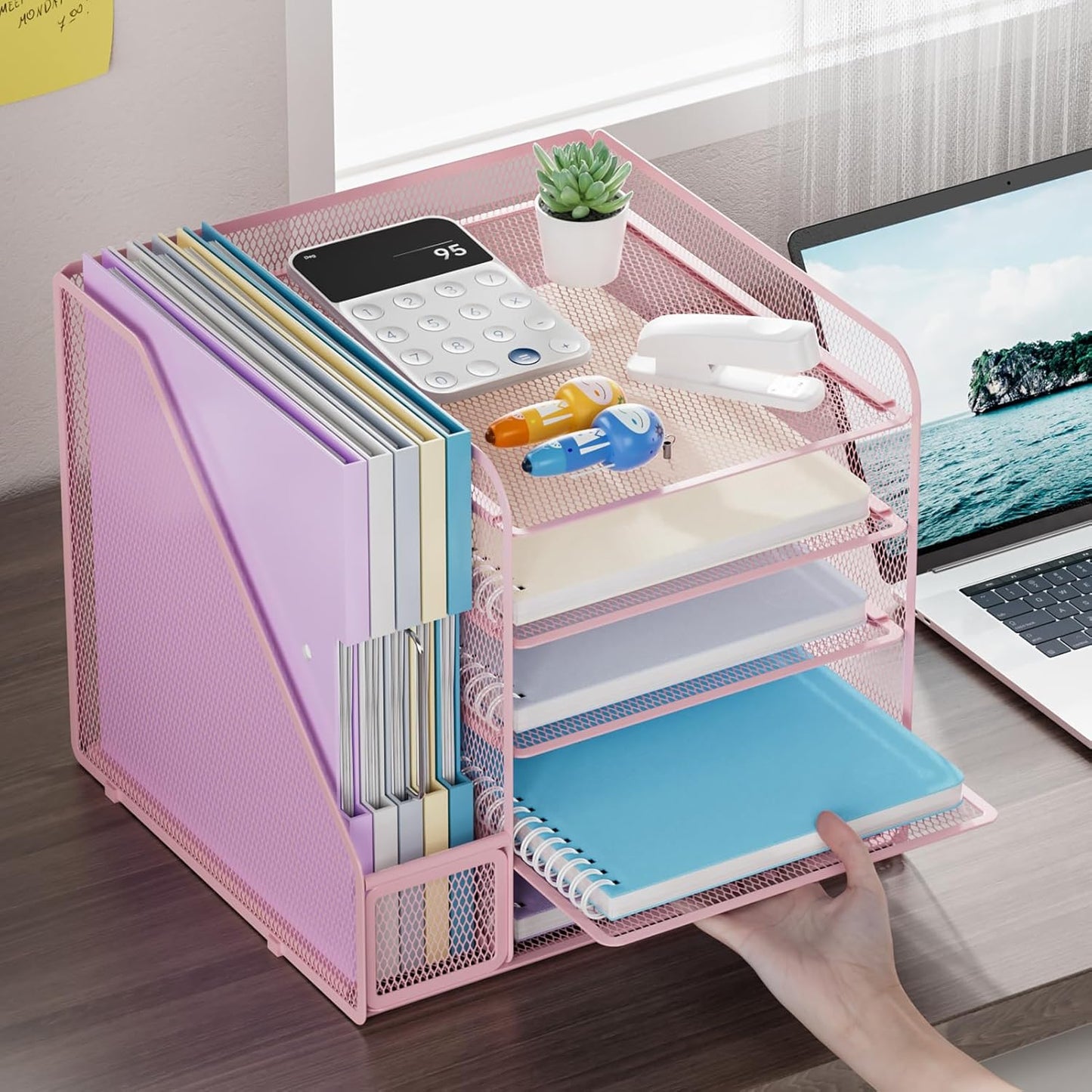 Desk Organizers and Accessories, 5-Tier Paper Letter Tray Organizer with File Holder, Mesh File Organizer, Office Desk Accessories & Organization for Supplies (Black)