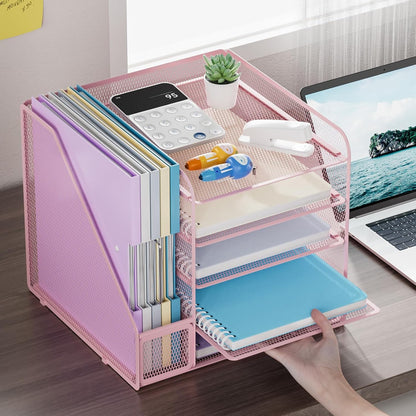 Desk Organizers and Accessories, 5-Tier Paper Letter Tray Organizer with File Holder, Mesh File Organizer, Office Desk Accessories & Organization for Supplies (Black)