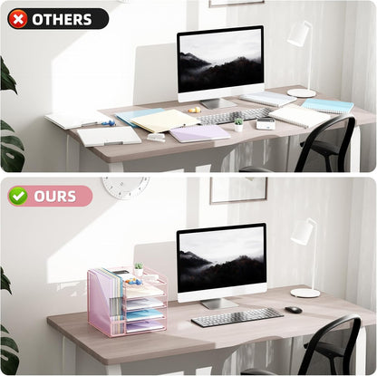 Desk Organizers and Accessories, 5-Tier Paper Letter Tray Organizer with File Holder, Mesh File Organizer, Office Desk Accessories & Organization for Supplies (Black)