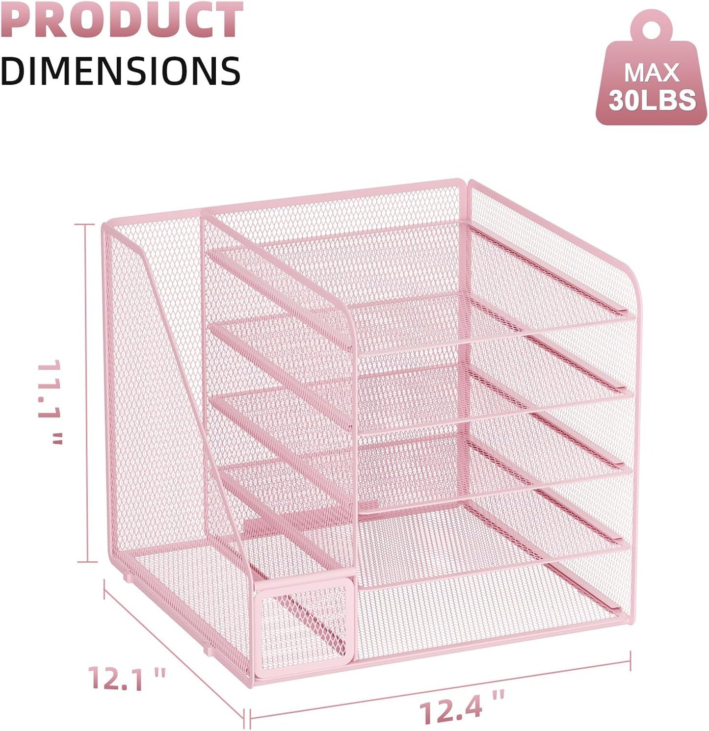 Desk Organizers and Accessories, 5-Tier Paper Letter Tray Organizer with File Holder, Mesh File Organizer, Office Desk Accessories & Organization for Supplies (Black)