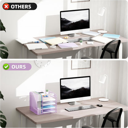 Desk Organizers and Accessories, 5-Tier Paper Letter Tray Organizer with File Holder, Mesh File Organizer, Office Desk Accessories & Organization for Supplies (Black)