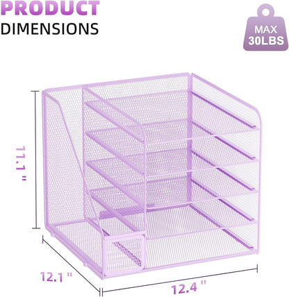 Desk Organizers and Accessories, 5-Tier Paper Letter Tray Organizer with File Holder, Mesh File Organizer, Office Desk Accessories & Organization for Supplies (Black)