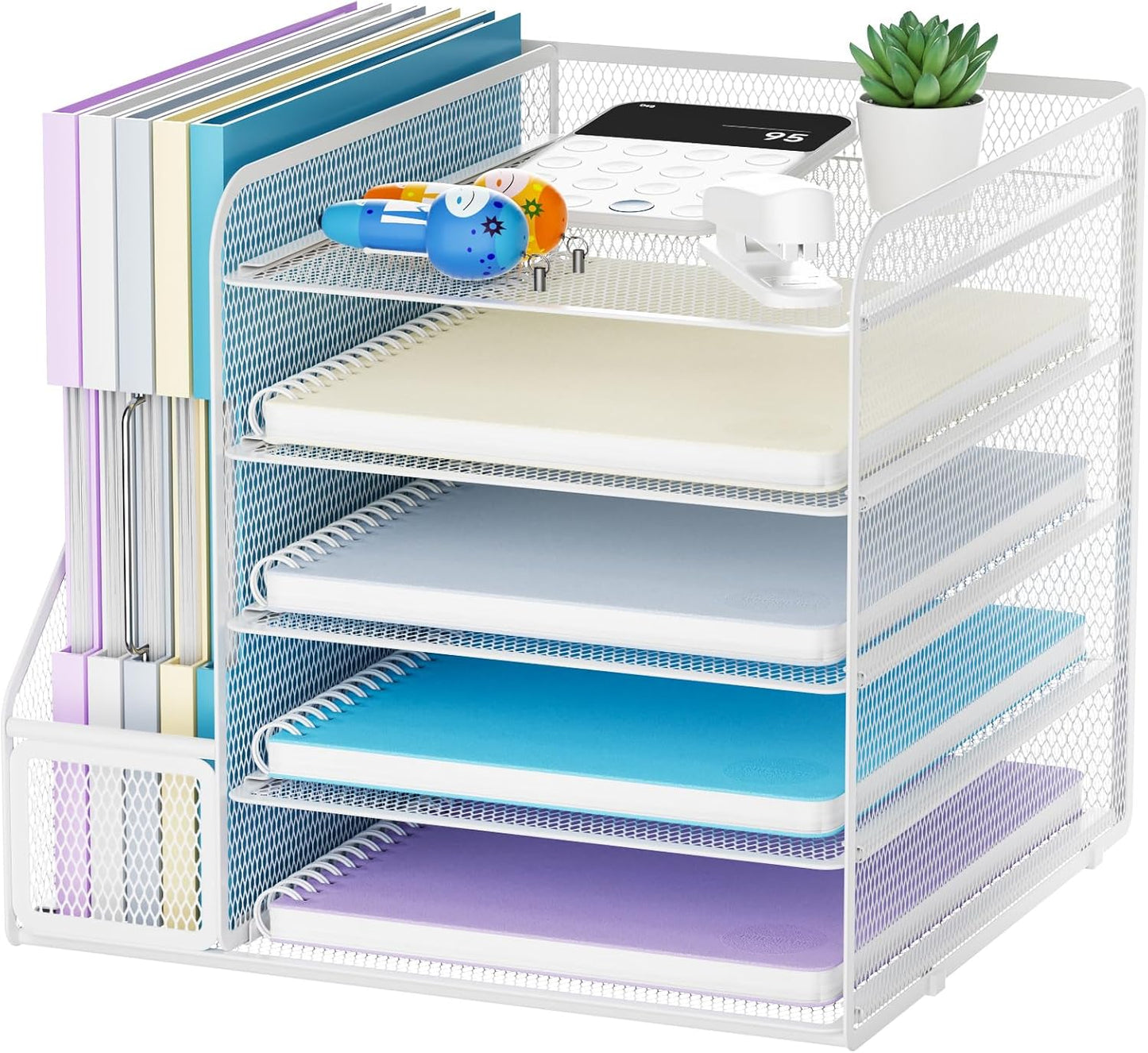 Desk Organizers and Accessories, 5-Tier Paper Letter Tray Organizer with File Holder, Mesh File Organizer, Office Desk Accessories & Organization for Supplies (Black)