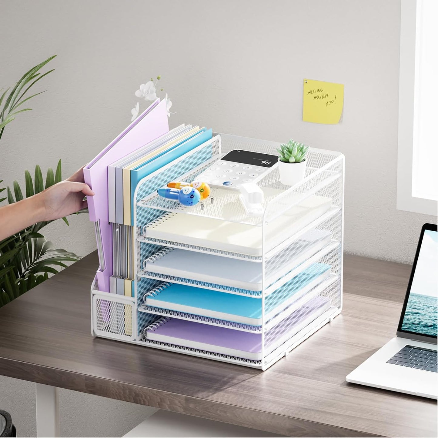 Desk Organizers and Accessories, 5-Tier Paper Letter Tray Organizer with File Holder, Mesh File Organizer, Office Desk Accessories & Organization for Supplies (Black)